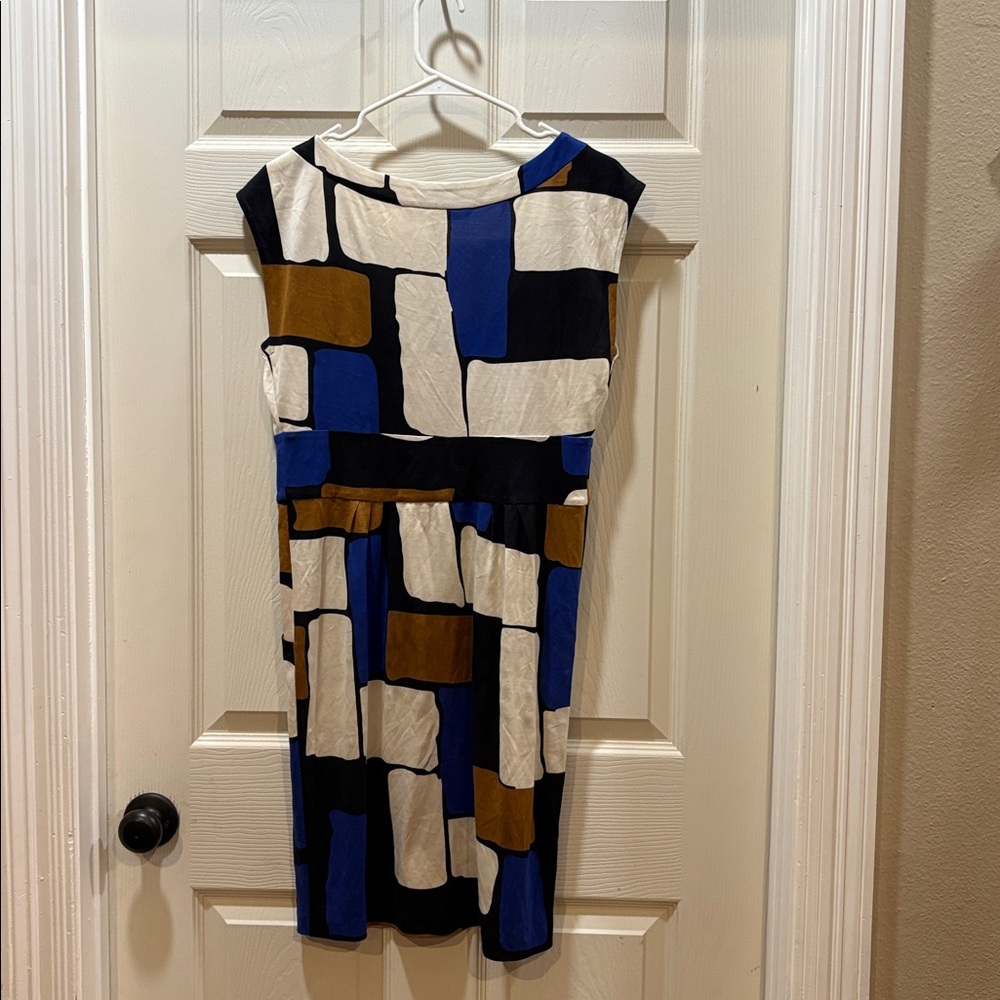 Diane Von Furstenberg Blue and Brown Geometric Silk Dress - Picture 3 of 3